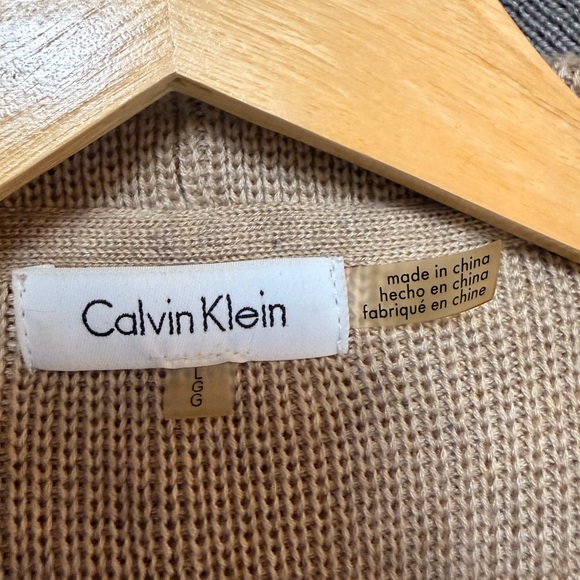 Striped Beige and Gray Women's Sweater, Calvin Klein, Size Large - Picture 7 of 8